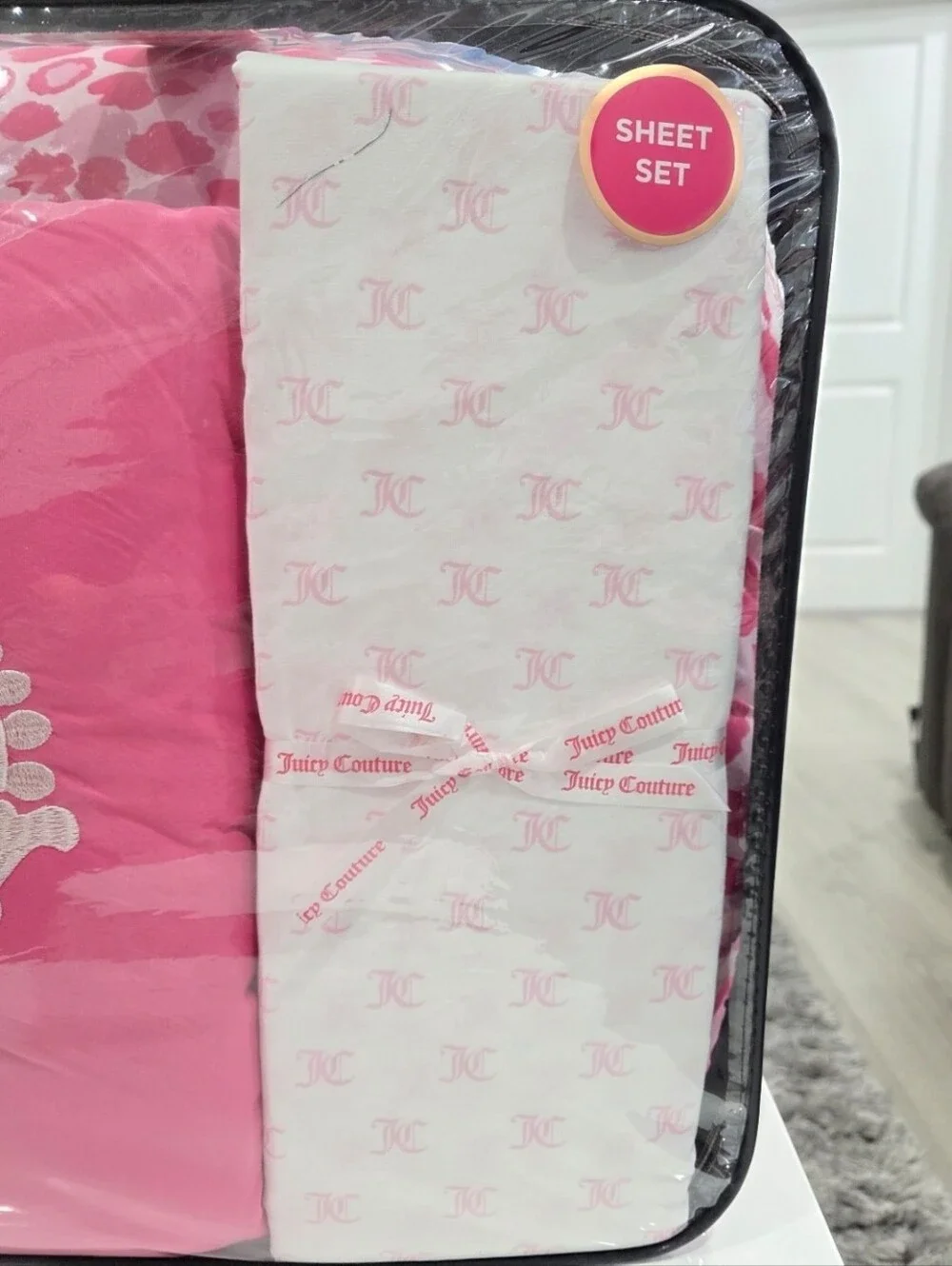 Juicy Couture KING 8 piece Pink Leopard Comforter and Sheets set